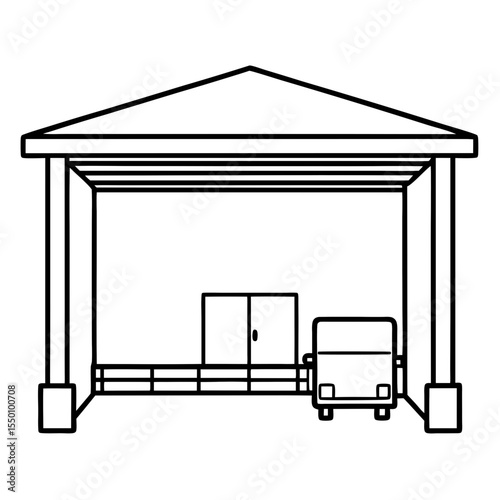 Loading dock shelter with truck and open doors in minimalist style  