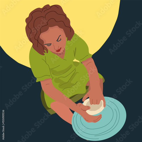 3D Isometric Flat Vector Conceptual Illustration of Pottery Making. Hand drawn flat vector illustration