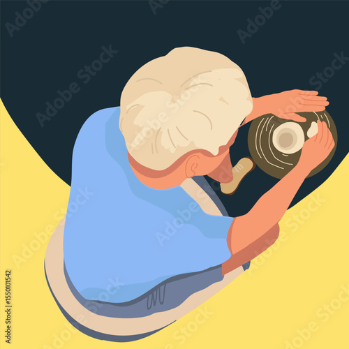 3D Isometric Flat Vector Conceptual Illustration of Pottery Making. Hand drawn flat vector illustration