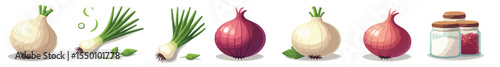 Vector set of fresh onions