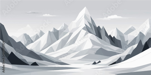 Cold blue sky over a majestic winter mountain landscape with an iceberg and glacier