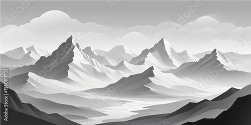 Monochrome Mountains in Misty Silence