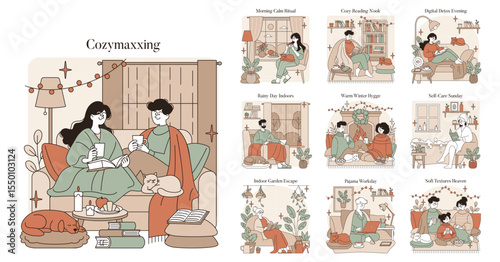 Cozymaxxing Lifestyle Vector Illustration with Relaxation