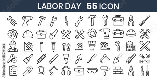 Collection of labor day construction and repair tool icons for design