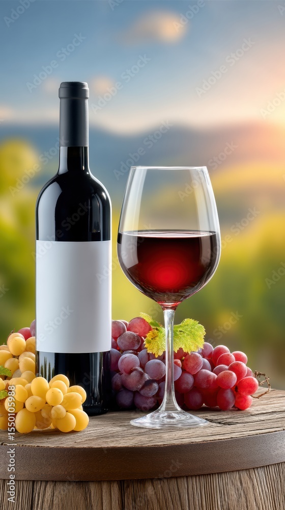 Obraz premium Elegant wine tasting amidst vineyard splendor at golden hour