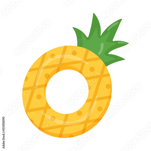 Inflatable pineapple pool float in cartoon style. Tropical swimming ring icon. Vector illustration isolated.