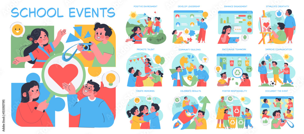 Fototapeta premium School Events Vector Illustration with Engaged Students