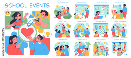 School Events Vector Illustration with Engaged Students