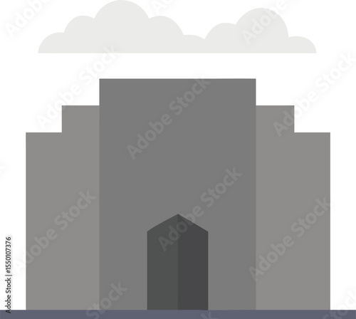 Brutalist block building symmetrical concrete structure vector art design 