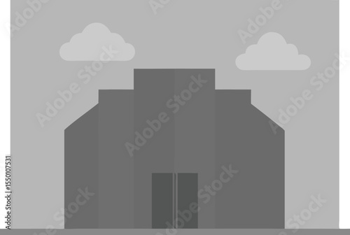 Brutalist block building symmetrical concrete structure vector art design 