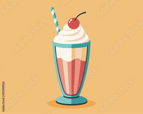 Creamy milkshake topped with whipped cream and a straw vector art design 
