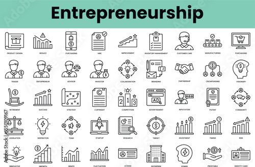 Set of entrepreneurship icons. Linear style icon bundle. Vector Illustration