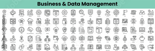 Set of business and data management icons. Linear style icon bundle. Vector Illustration