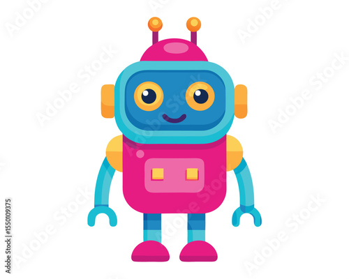 Cute 3d plastic toy robots in various vibrant color vector art design 
