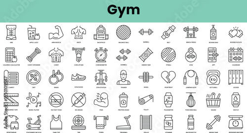 Set of gym icons. Linear style icon bundle. Vector Illustration