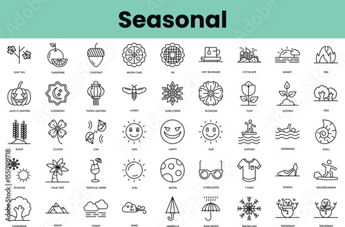 Set of seasonal icons. Linear style icon bundle. Vector Illustration