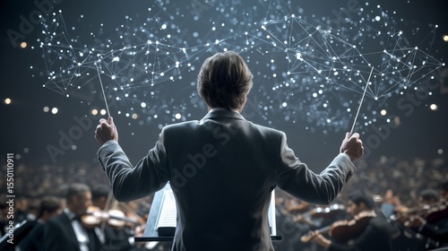 Orchestrating data a conductor guiding a digital symphony of connected nodes and musical instruments in a concert hall