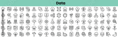 Set of data icons. Linear style icon bundle. Vector Illustration