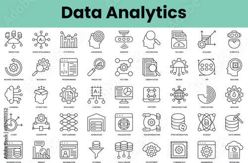 Set of data analytics icons. Linear style icon bundle. Vector Illustration