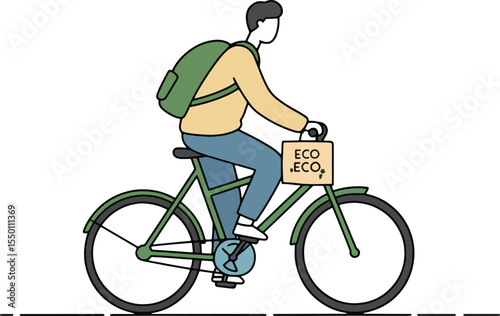 Eco-Friendly Delivery Man on Bicycle with Eco-Friendly Package