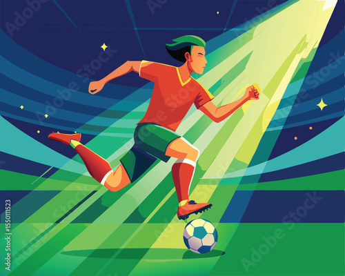 Dynamic action shot of a soccer player kicking a ball sports vector art design 