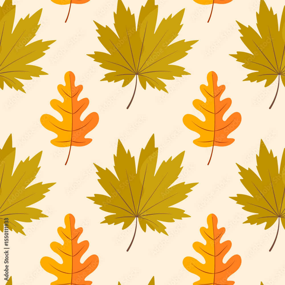 Fototapeta premium Autumn leaves seamless pattern. Rustic fall foliage for seasonal decor. Vector illustration.