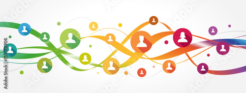 A banner with a multicolored crowd of abstract human silhouettes 