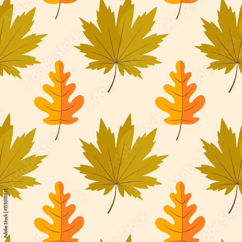Autumn leaves seamless pattern. Rustic fall foliage for seasonal decor. Vector illustration.
