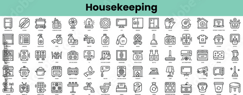 Set of housekeeping icons. Linear style icon bundle. Vector Illustration