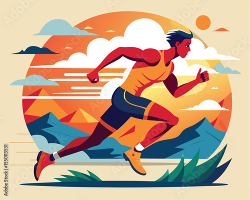 Dynamic runner sprinting on an outdoor trail vector art design 