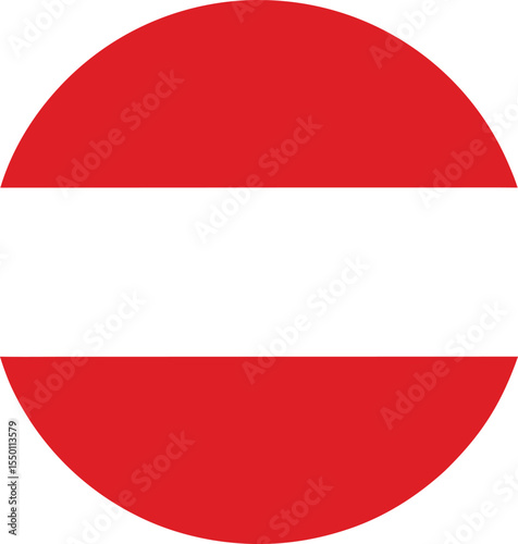 circular vector icon of austria national flag with horizontal red and white stripes, flat minimal design isolated on white background