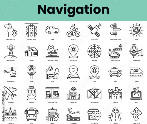 Set of navigation icons. Linear style icon bundle. Vector Illustration