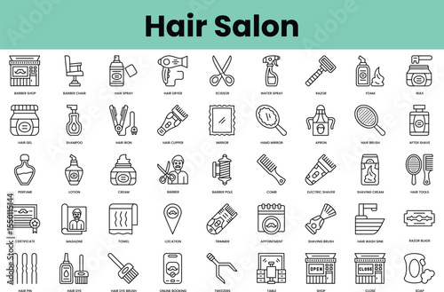 Set of hair salon icons. Linear style icon bundle. Vector Illustration