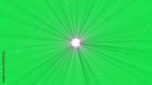 white light rays on green screen. Light animation from center. Light rays footage chroma key. White light beams  Centered  animation. Abstract loop center flickering glow Light ray animation.