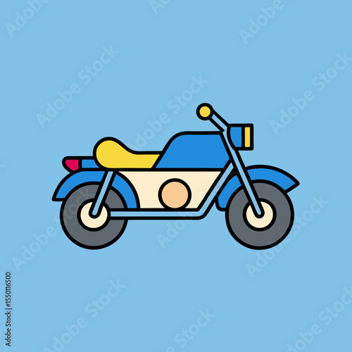 Blue and yellow retro motorcycle with cream accents on a light blue background motorbike vintage