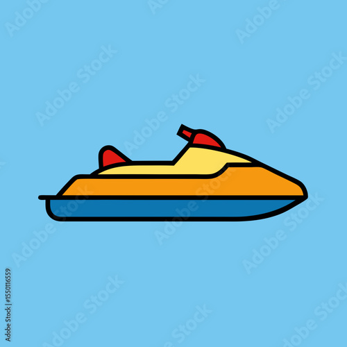 Colorful jet ski icon on a blue background watercraft personal watercraft