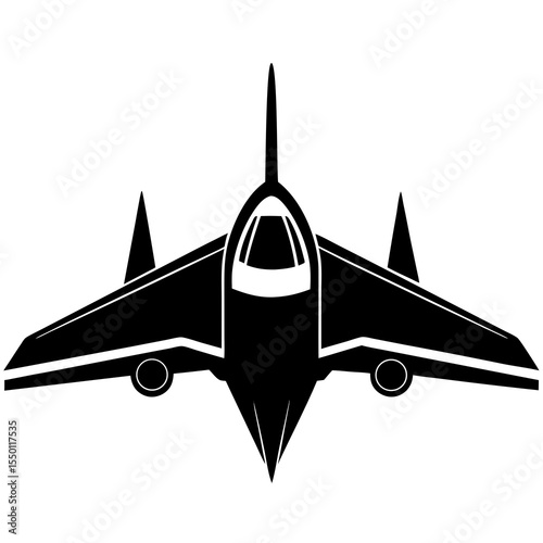Black silhouette of a futuristic delta wing aircraft with a pointed nose and twin engines airplane