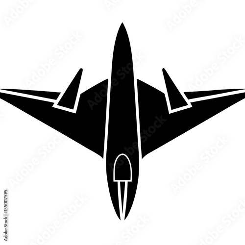 Black silhouette of a futuristic passenger jet airplane viewed from above aircraft aviation