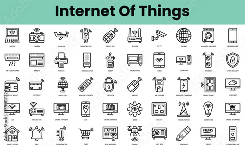 Set of internet of things icons. Linear style icon bundle. Vector Illustration