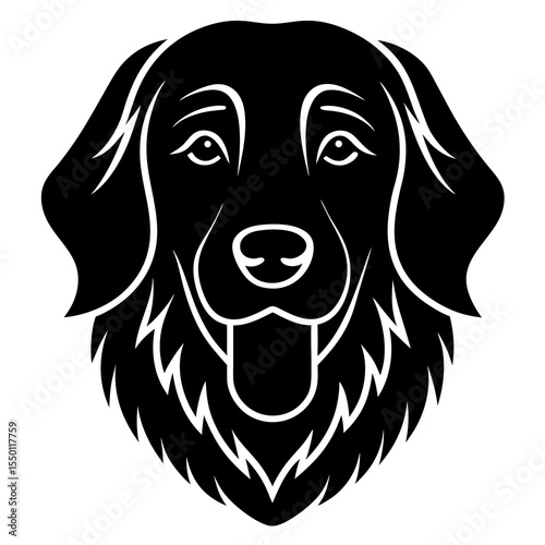 Black silhouette of a smiling golden retriever dog face with tongue out black and white portrait