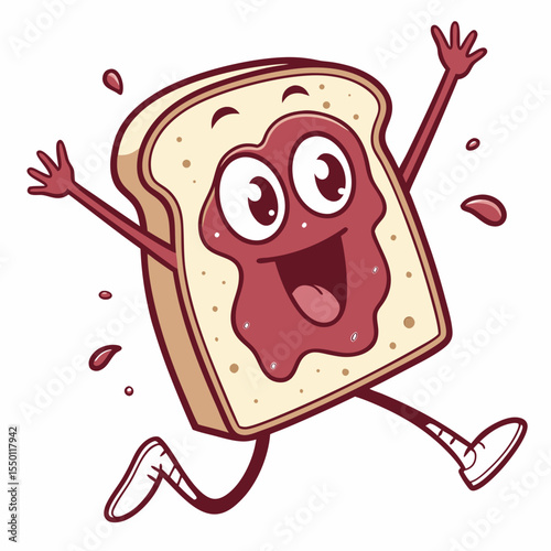 Happy toast with jam running cartoon character illustration