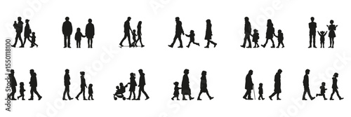 Family Interaction Silhouette Set. Parenting, Childhood, And Emotional Bonding Symbol Collection. Social And Educational Use. Isolated Vector Illustration