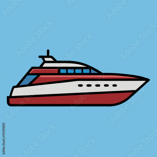 Luxury motor yacht icon red white boat vessel
