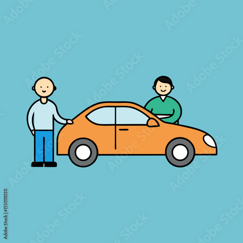 Man receiving car keys from a car dealer happy customer new vehicle