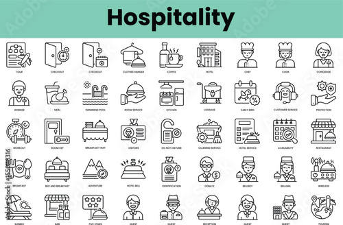 Set of hospitality icons. Linear style icon bundle. Vector Illustration