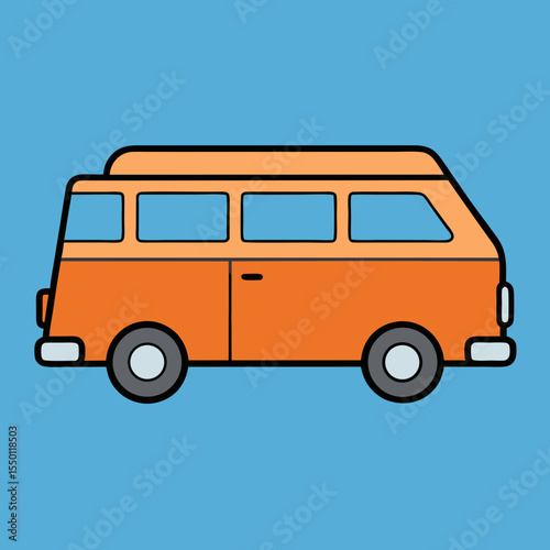 Orange retro camper van side view illustration