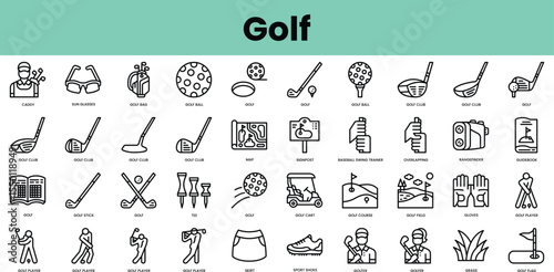 Set of golf icons. Linear style icon bundle. Vector Illustration