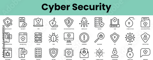 Set of cyber security icons. Linear style icon bundle. Vector Illustration
