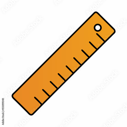 Orange ruler with black markings and a hole on a white background measuring tool