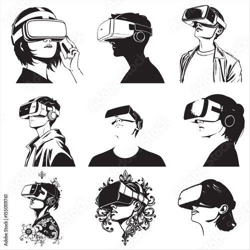 vector illustration of a set of Person using VR headset